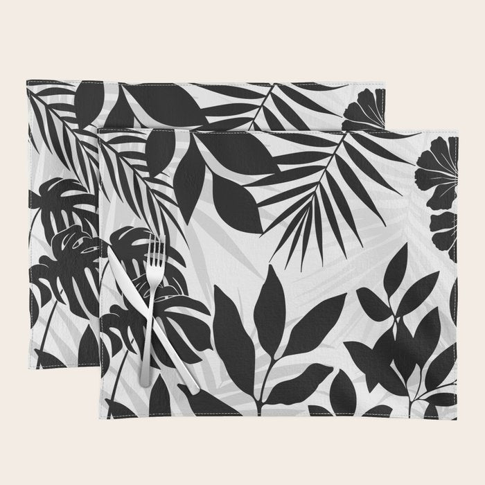 Tropical Vibes Black And White Foliage  Placemat Gallery Image 1