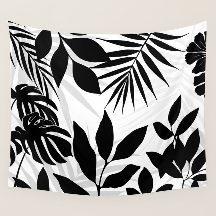 Tropical Vibes Black And White Foliage  Wall Tapestry Gallery Image 1