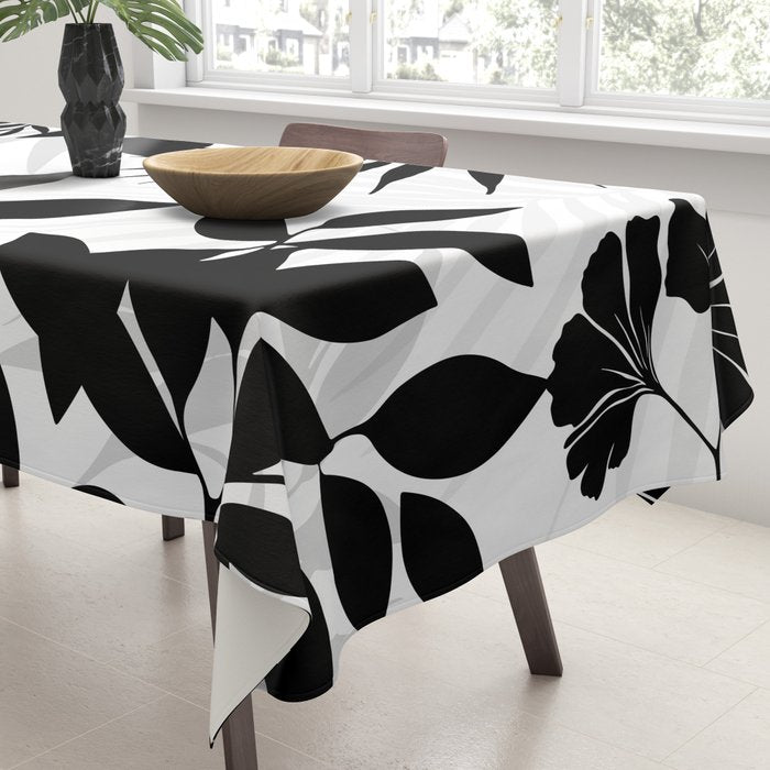 Tropical Vibes Black And White Foliage  Tablecloth Gallery Image 3