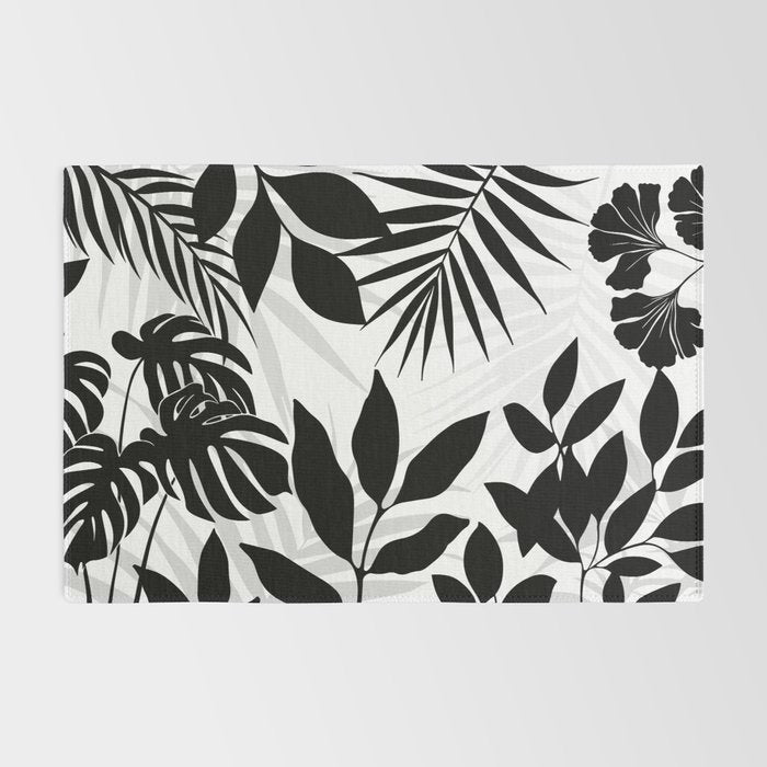 Tropical Vibes Black And White Foliage  Rug Gallery Image 2