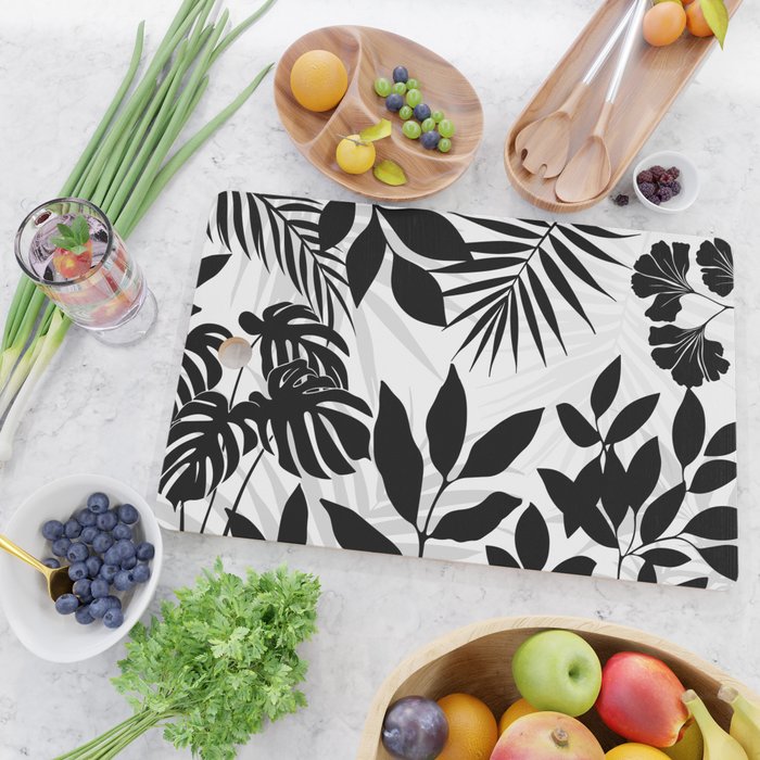Tropical Vibes Black And White Foliage  Cutting Board Gallery Image 2