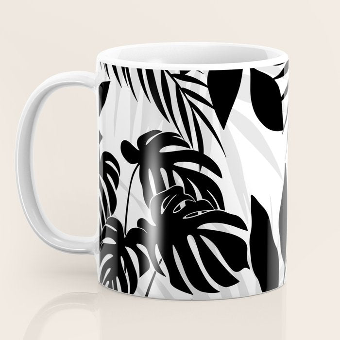 Tropical Vibes Black And White Foliage  Coffee Mug Gallery Image 3