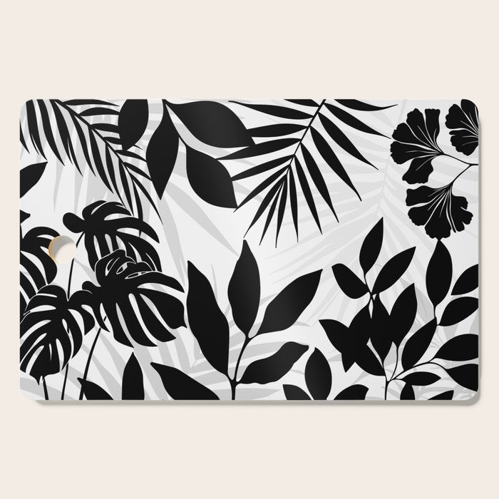 Tropical Vibes Black And White Foliage  Cutting Board Gallery Image 1