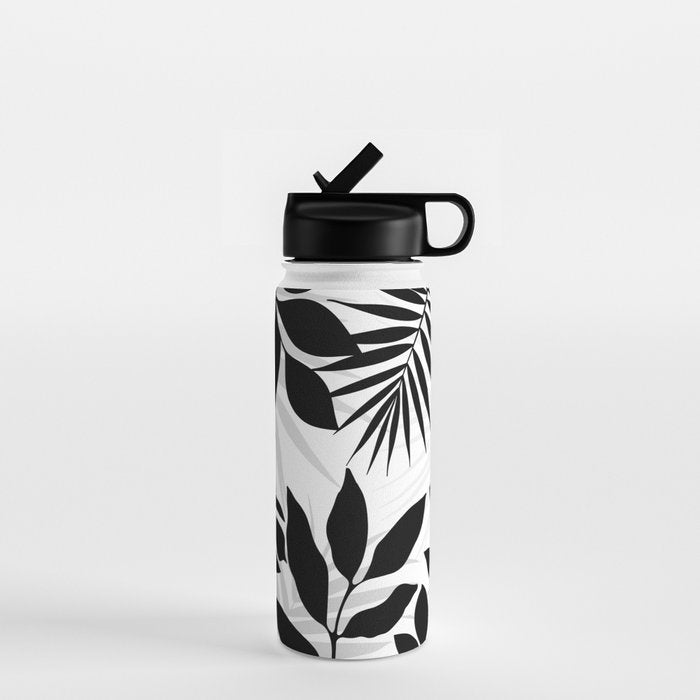 Tropical Vibes Black And White Foliage  Water Bottle Gallery Image 1