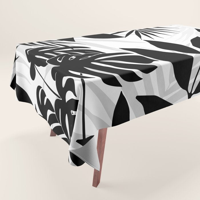 Tropical Vibes Black And White Foliage  Tablecloth Gallery Image 1