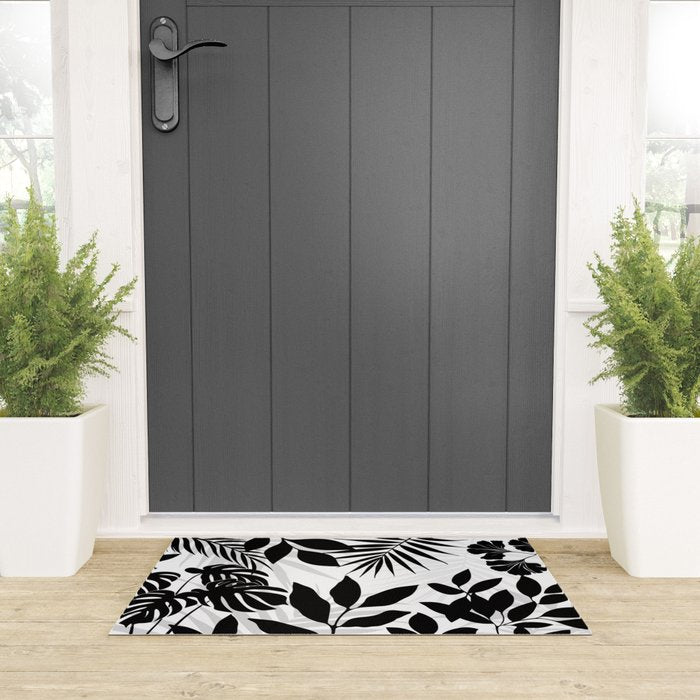 Tropical Vibes Black And White Foliage  Welcome Mat Gallery Image 3