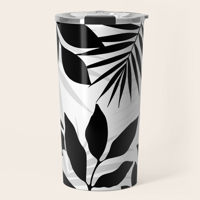 Tropical Vibes Black And White Foliage  Travel Mug Gallery Image 1