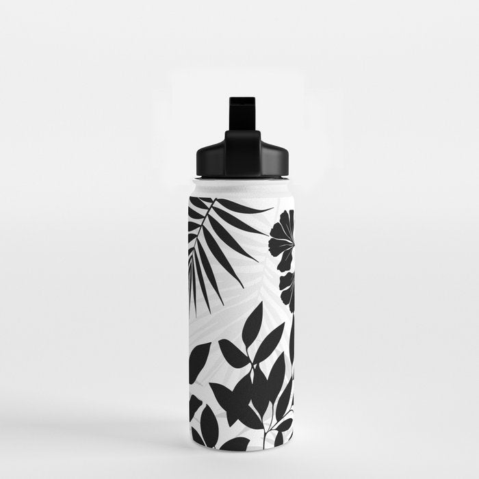 Tropical Vibes Black And White Foliage  Water Bottle Gallery Image 2