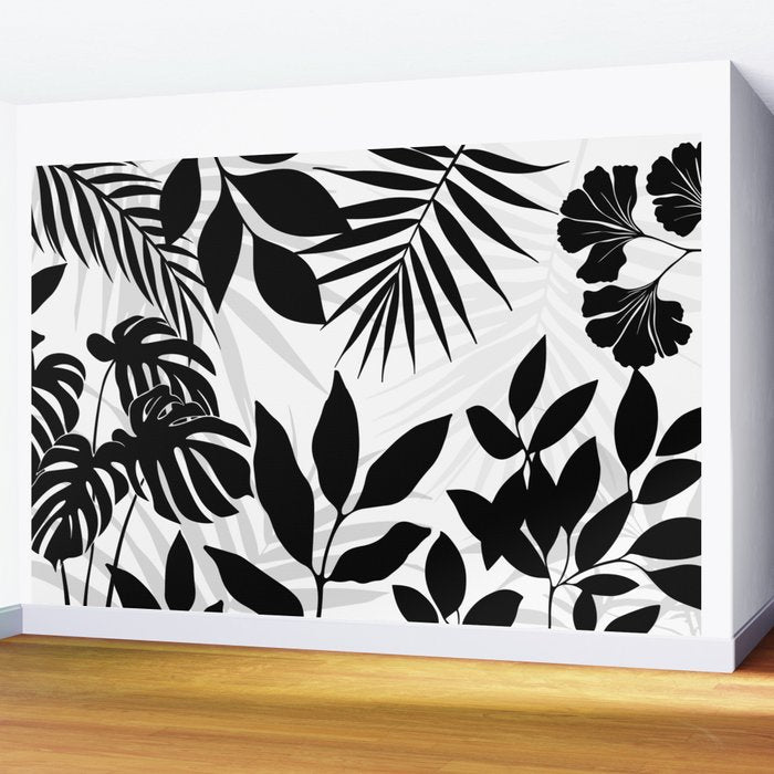 Tropical Vibes Black And White Foliage  Wall Mural Gallery Image 2