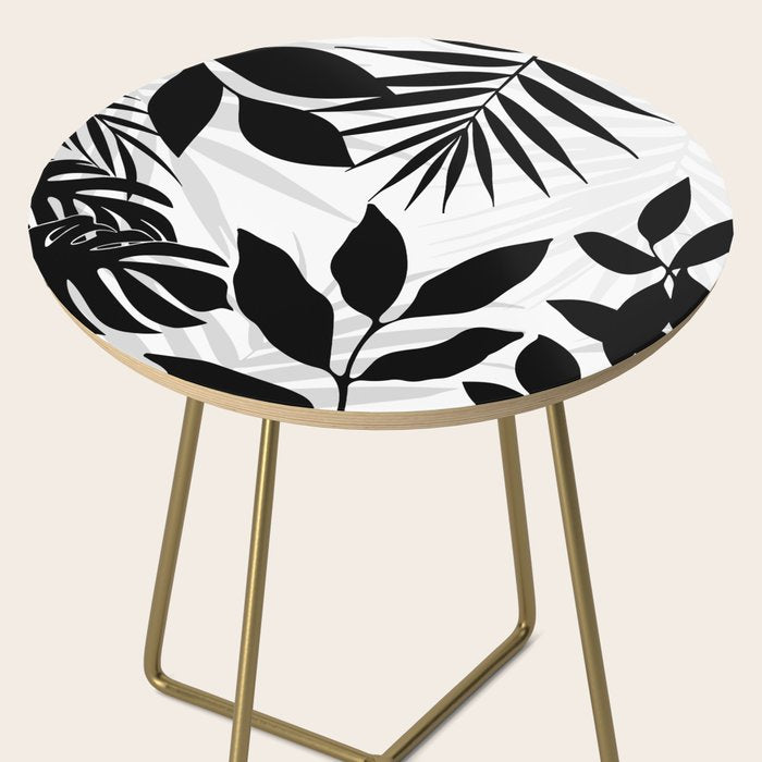 Tropical Vibes Black And White Foliage  Side Table Gallery Image 2