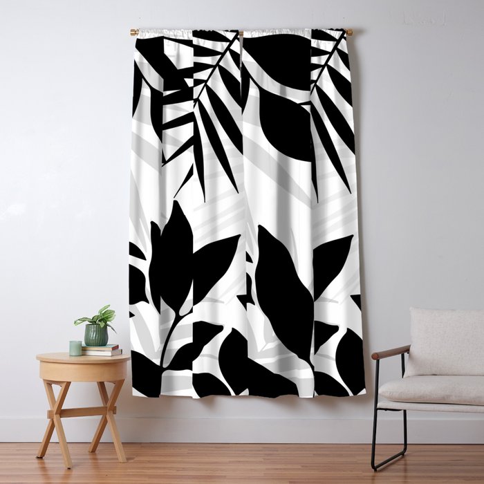 Tropical Vibes Black And White Foliage  Window Curtain Gallery Image 5