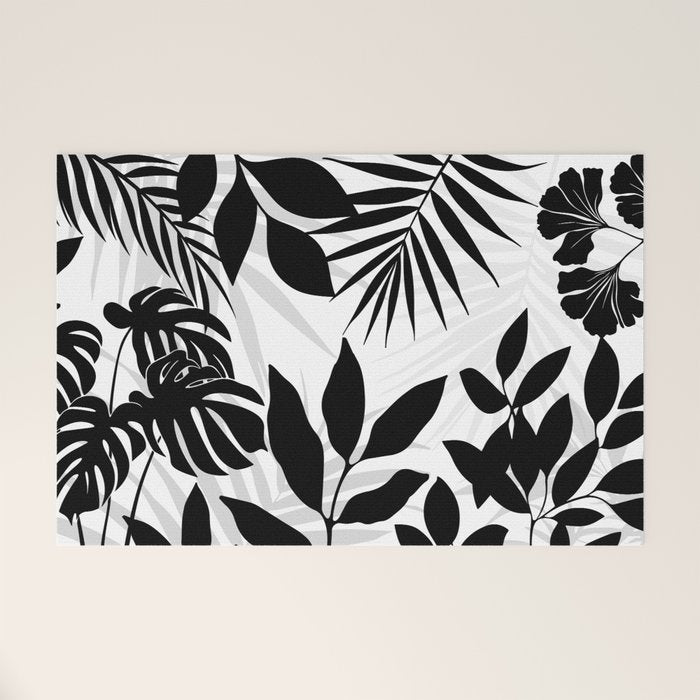 Tropical Vibes Black And White Foliage  Welcome Mat Gallery Image 1