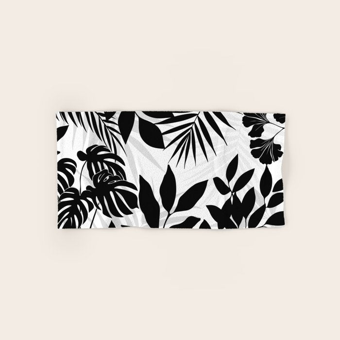 Tropical Vibes Black And White Foliage  Bath Towel Gallery Image 1