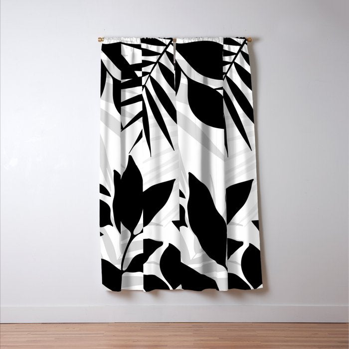 Tropical Vibes Black And White Foliage  Window Curtain Gallery Image 3