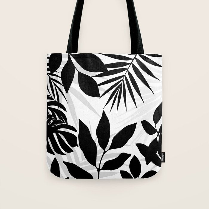 Tropical Vibes Black And White Foliage  Tote Bag Gallery Image 1