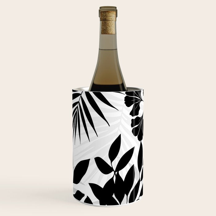 Tropical Vibes Black And White Foliage  Wine Chiller Gallery Image 3