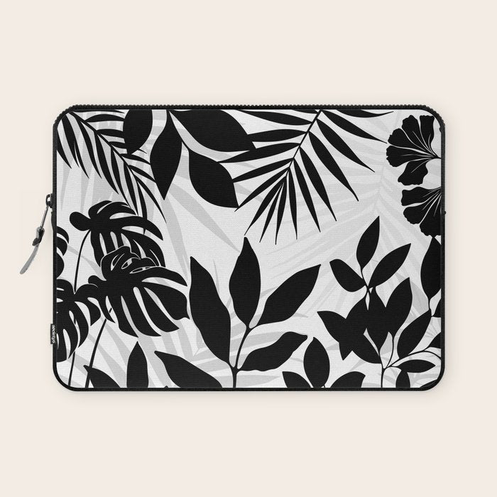 Tropical Vibes Black And White Foliage  Laptop Sleeve Gallery Image 1