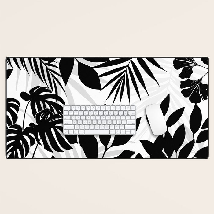Tropical Vibes Black And White Foliage  Desk Mat Gallery Image 1