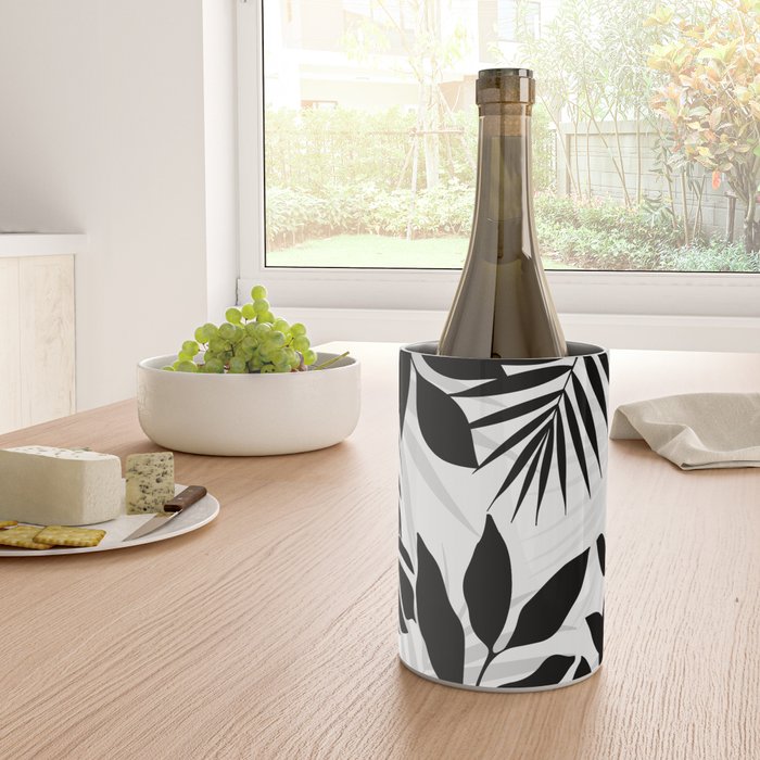 Tropical Vibes Black And White Foliage  Wine Chiller Gallery Image 4