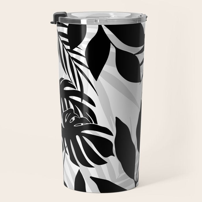Tropical Vibes Black And White Foliage  Travel Mug Gallery Image 3