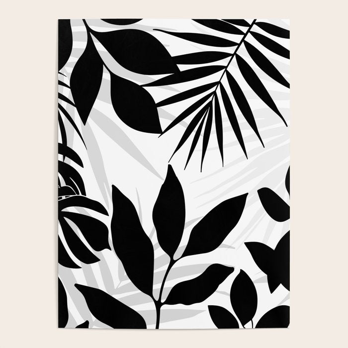 Tropical Vibes Black And White Foliage  Poster Gallery Image 1