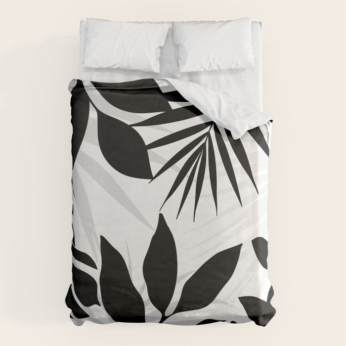 Tropical Vibes Black And White Foliage  Duvet Cover Gallery Image 1