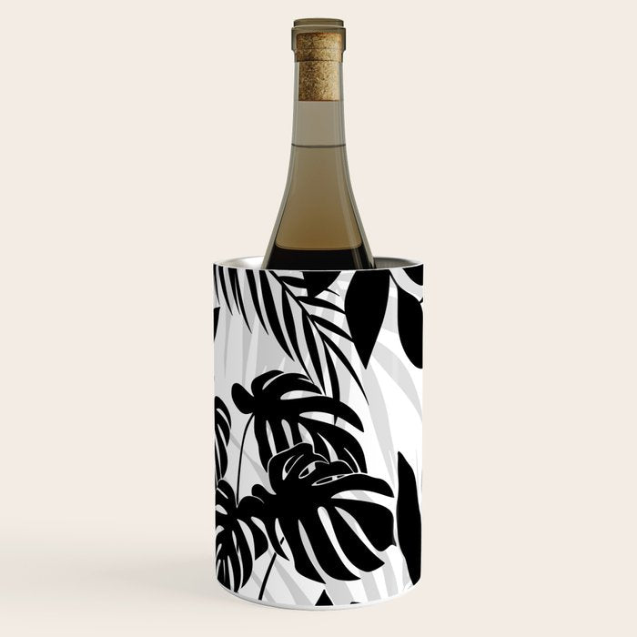 Tropical Vibes Black And White Foliage  Wine Chiller Gallery Image 2