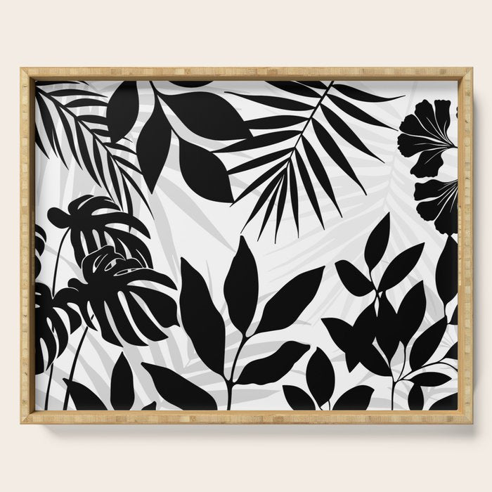 Tropical Vibes Black And White Foliage  Serving Tray Gallery Image 1