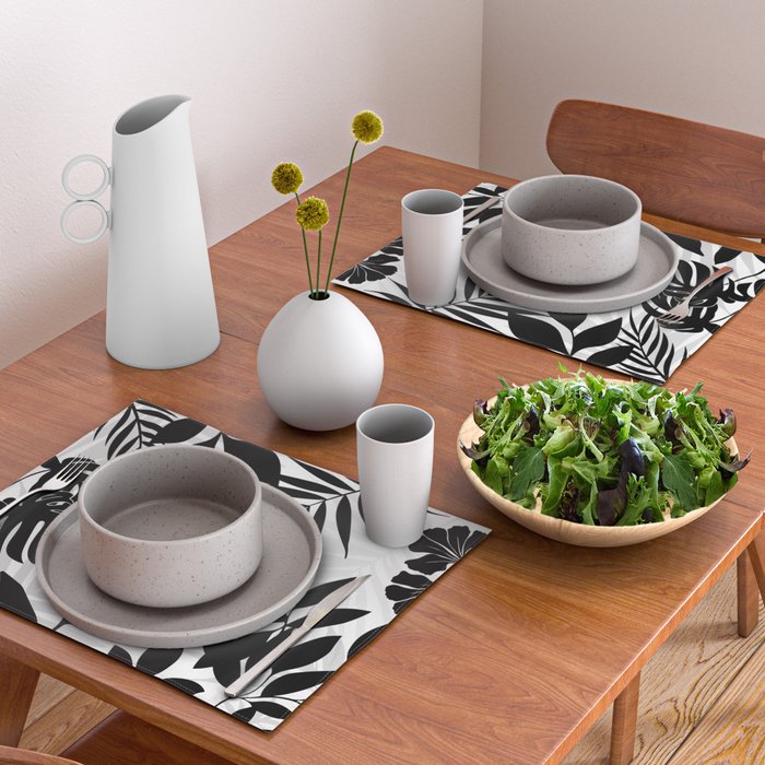 Tropical Vibes Black And White Foliage  Placemat Gallery Image 2