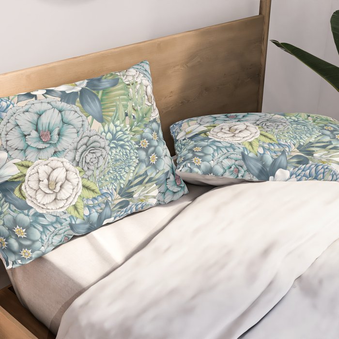 Blue Floral Garden Pillow Sham Gallery Image 2