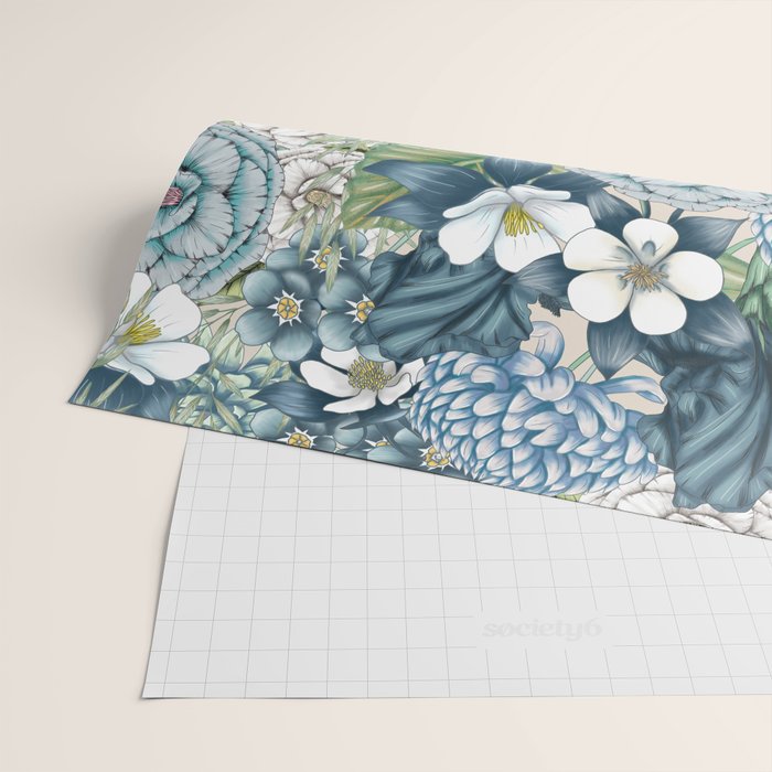 Blue Floral Garden Wrapping Paper Gallery Image 2