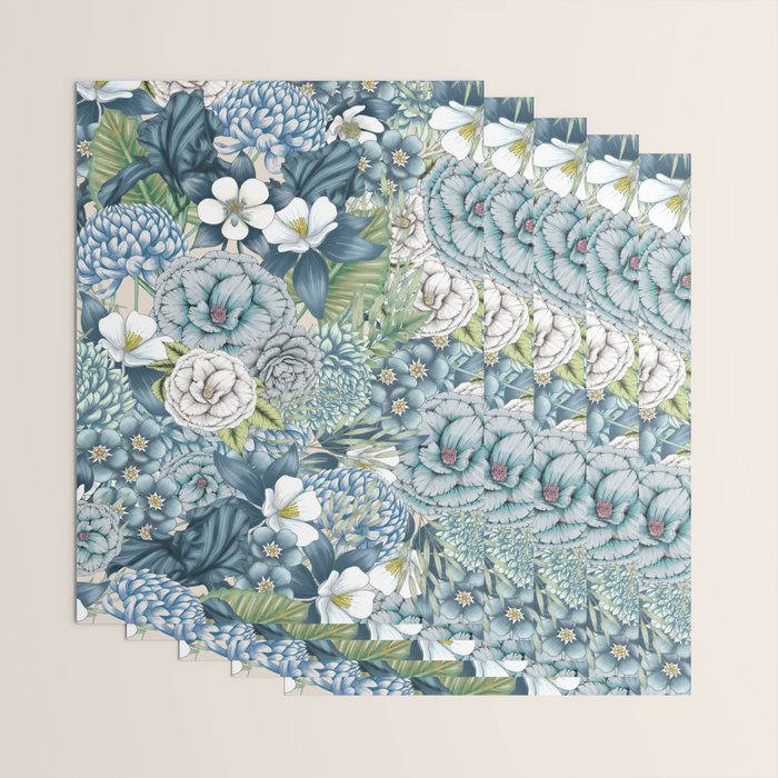 Blue Floral Garden Wrapping Paper Gallery Image 3