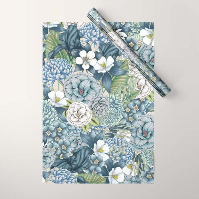 Blue Floral Garden Wrapping Paper Gallery Image 1