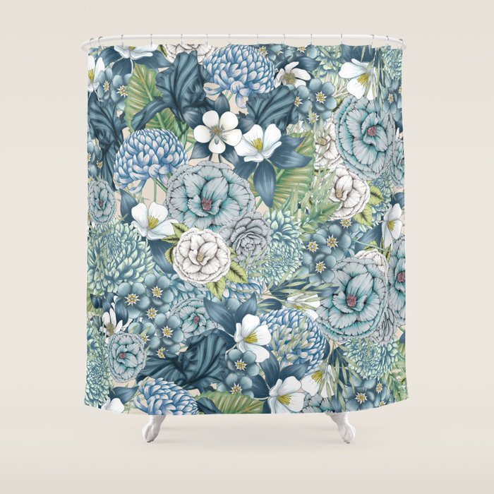 Blue Floral Garden Shower Curtain Gallery Image 1