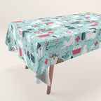 Veterinary medicine, happy and healthy friends // aqua background Tablecloth Gallery Image 1