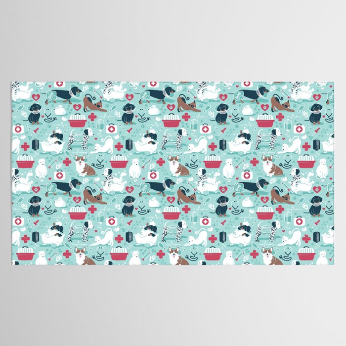 Veterinary medicine, happy and healthy friends // aqua background Tablecloth Gallery Image 2