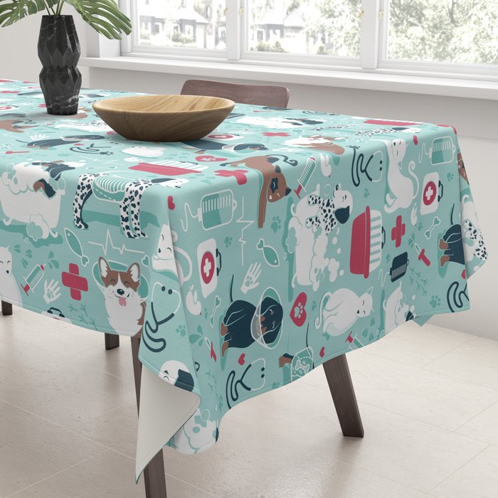 Veterinary medicine, happy and healthy friends // aqua background Tablecloth Gallery Image 3