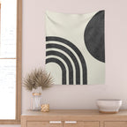 Mid Century Modern - Sun and Rainbow black and white Wall Tapestry Gallery Image 2