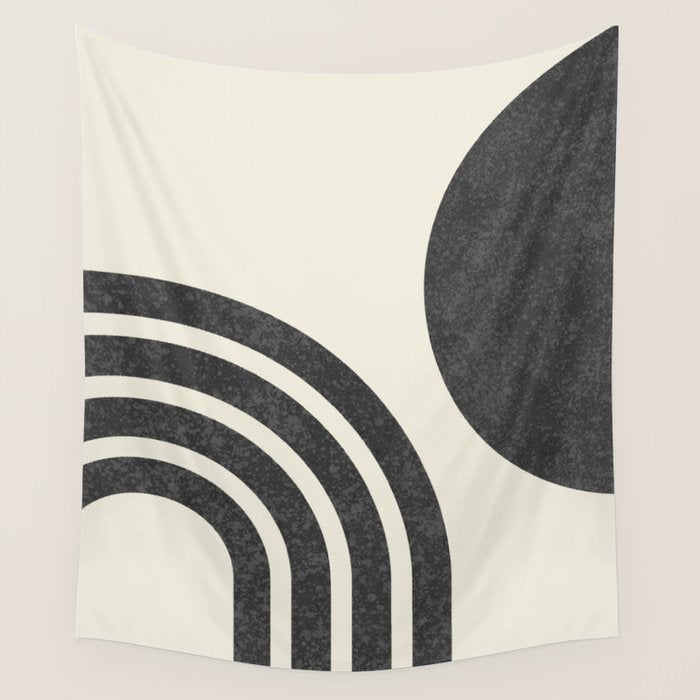 Mid Century Modern - Sun and Rainbow black and white Wall Tapestry Gallery Image 1