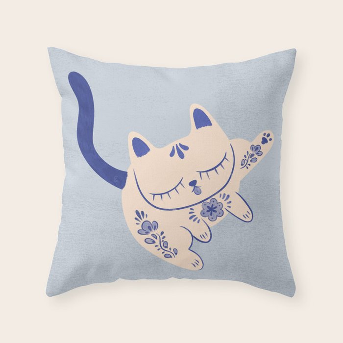 Purrcelin Cat Butt - Delft Porcelain Kitty Throw Pillow Gallery Image 6
