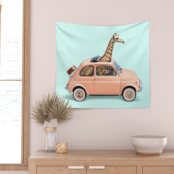 GIRAFFE CAR Wall Tapestry Gallery Image 2
