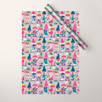 I gnome you // grey background little happy and lovely gnomes with rainbows fuchsia pink hearts Wrapping Paper Gallery Image 1