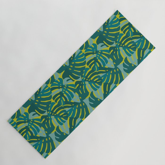 Monstera Leaves in Teal Yoga Mat Gallery Image 1