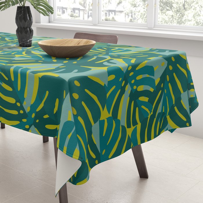 Monstera Leaves in Teal Tablecloth Gallery Image 3