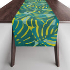 Monstera Leaves in Teal Table Runner Gallery Image 1