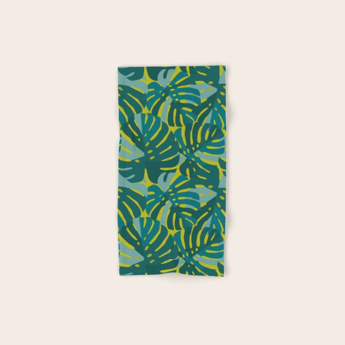 Monstera Leaves in Teal Bath Towel Gallery Image 1