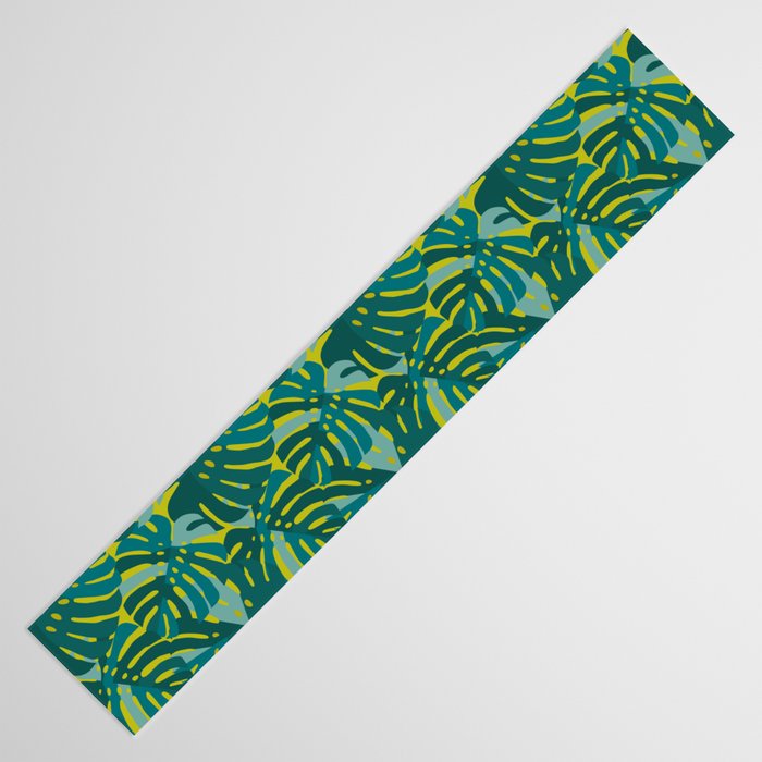 Monstera Leaves in Teal Table Runner Gallery Image 3