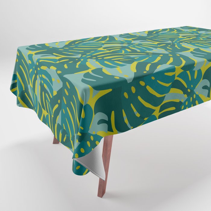 Monstera Leaves in Teal Tablecloth Gallery Image 1