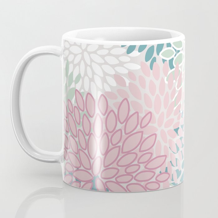 Floral Blooms, Soft Pink, Green and Teal, Design Prints Coffee Mug Gallery Image 3