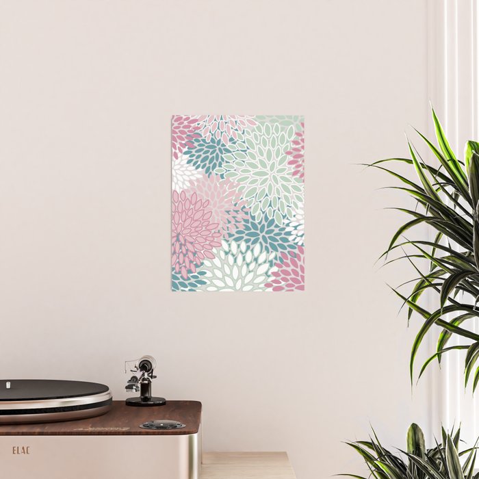 Floral Blooms, Soft Pink, Green and Teal, Design Prints Poster Gallery Image 2